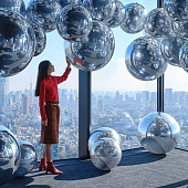 Shibuya Sky встречает Рождество с зеркальными шарами и световыми шоу на крыше